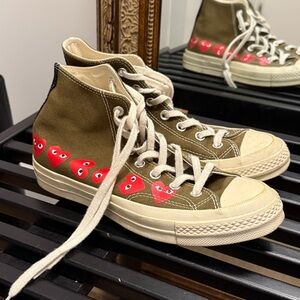 Comme Des Garçons PLAY Converse Olive Green with Red Heart Logo